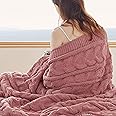 Bedsure Cable Knit Throw Blanket for Couch Bed - Chenille Chunky Knit Throw Blanket for Winter and All Seasons, Soft Cozy and Warm, Pink, 50x60 Inches
