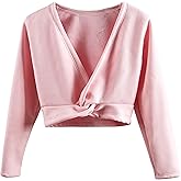 DANSHOW Girls Ballet Wrap Tops Kids Long Sleeve Dance Sweater,Velvet Inner