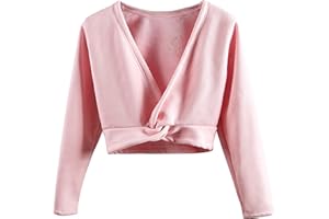 DANSHOW Girls Ballet Wrap Tops Kids Long Sleeve Dance Sweater,Velvet Inner
