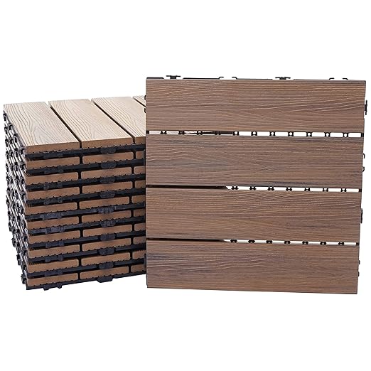 Mendler WPC Bodenfliese HWC-E20, Holzoptik Balkon/Terrasse, 3D-Struktur linear ~ 11x je 30x30cm = 1qm, geprägt-braun