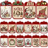 Jingmore 12 Pcs Christmas Pot Holders with Pocket Xmas Retro Pot Holders for Kitchen Winter Hot Pads Oven Mitts Cookie Bag Cute Heat Resistant Farmhouse Oven Gloves Baking Cooking