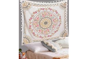 ANJANIYA Floral Wall Hanging Boho Tapestry, Mandala Dorm Décor Tapestry for Room, Beach, Wall, Psychedelic Hippie Wall Hanging Décor and Beach Coverlet Curtain (Yellow White, 54"X60")