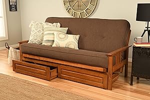 Kodiak Furniture Monterey Futon Set with Storage Drawers, with Barbados Base and Linen Cocoa Mattress