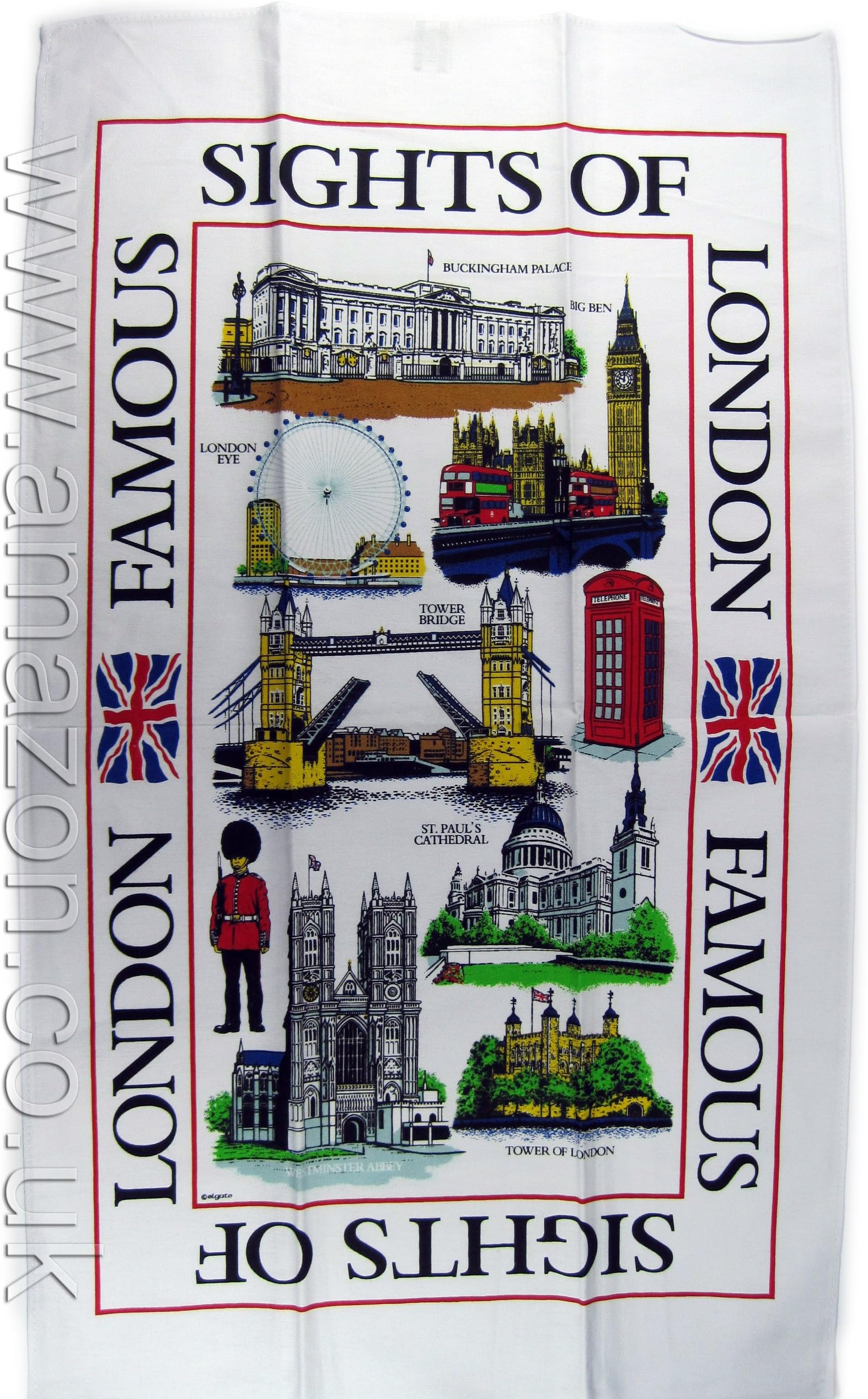 Tea Towel/Wall Hang - Sights of London, London Famous Iconic Landmarks Printed Teatowel
