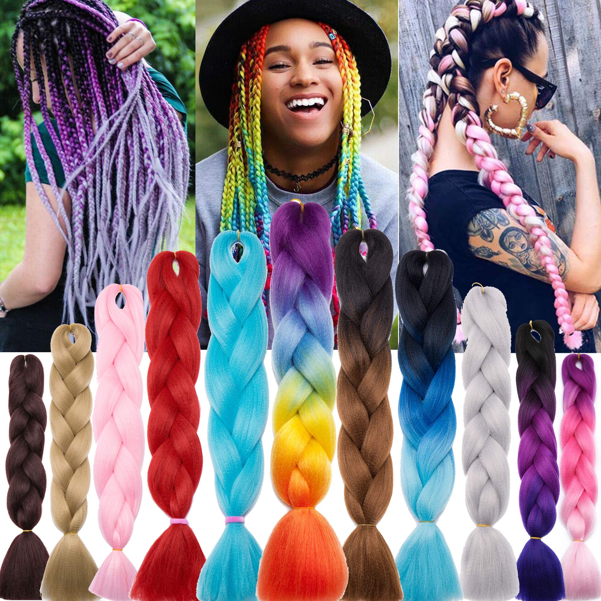 Jumbo Braiding Hair Extensions Colorful Synthetic Hair for DIY Crochet Box Braids Ombre 1Pc 24inch Sky Blue