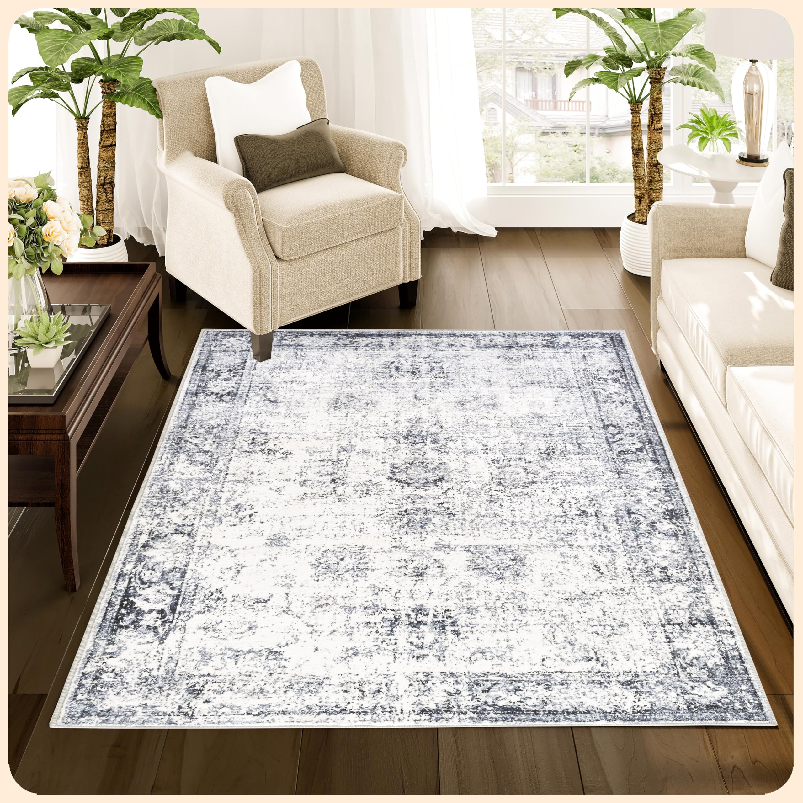 Photo 1 of Istana Rugs 3x5 - Navy Rugs for Bedroom - Kid & Pet Friendly 3x5 Rug Non Slip - Non Shedding Area Rugs Living Room - Foldable Washable 3x5 Rug - Eco-Friendly Easy to Clean Bedroom Rug Small