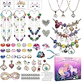 GO2HEJING Charm Bracelet Making Kit for Girls, Jewelry Making Kit for Girls 8-12, Ear Cuff/Necklace Craft Kit, Cute Face Temporary Tattoos for Kids, Unicorn Toys for Teenage Birthday Gift (Forest)