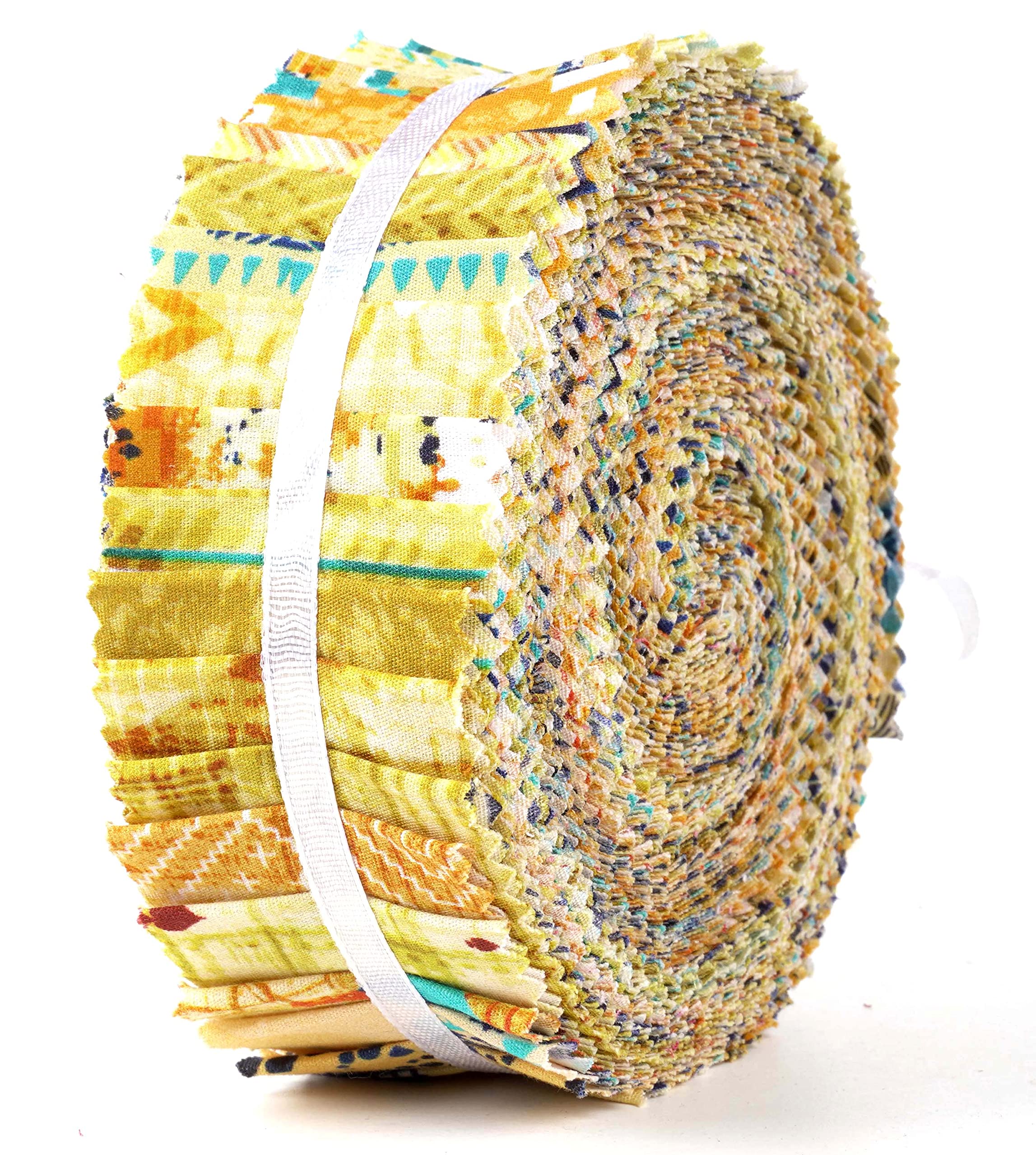 Soimoi 40Pcs Geometric & Texture Print Precut Fabrics Strips Roll Up 1.5x42inches Cotton Jelly Rolls for Quilting - Yellow