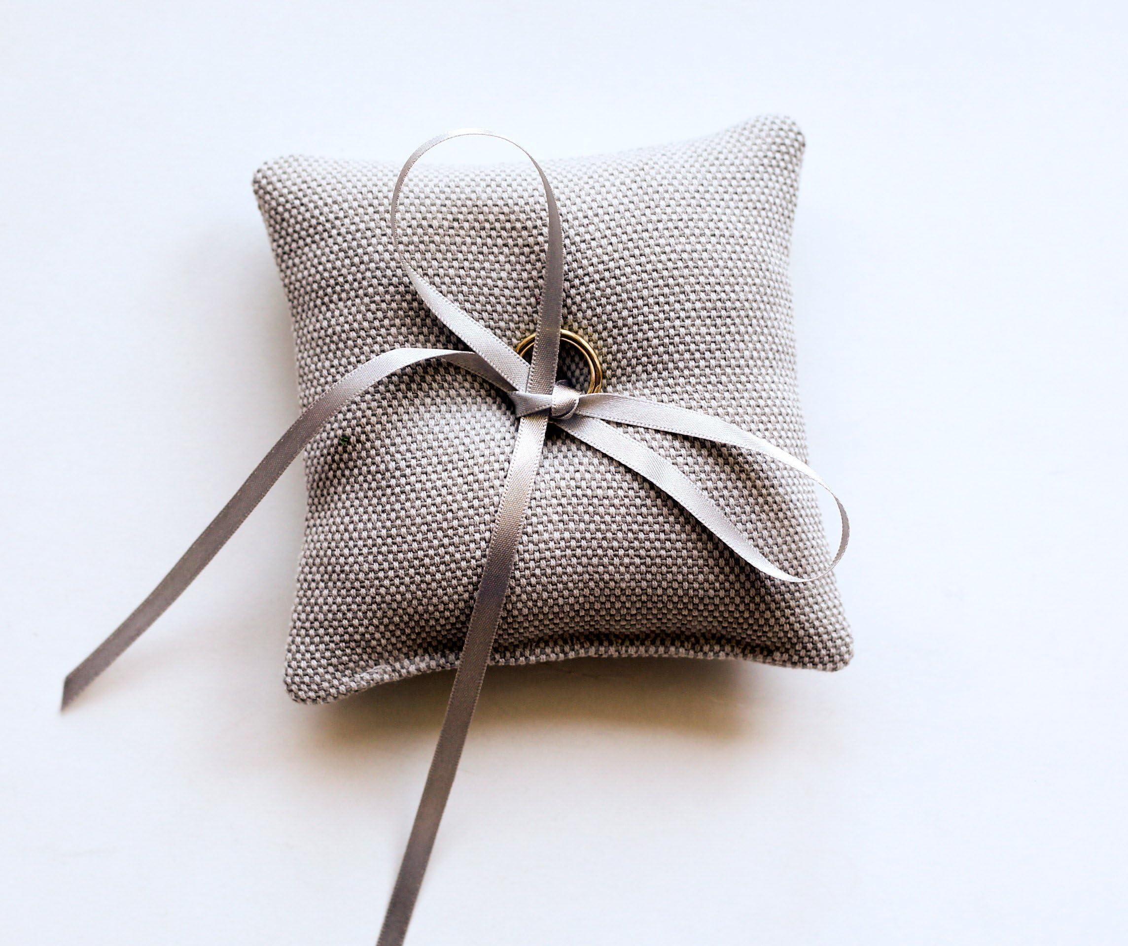 Simple Elegant Wedding Ring Bearer Pillow Cushion, Light Gray 6x6 Inches