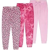 BTween Girls 3 Pack Velour Jogger Pant Set Solid, Tie Dye or Camo Sweatpants for Girls