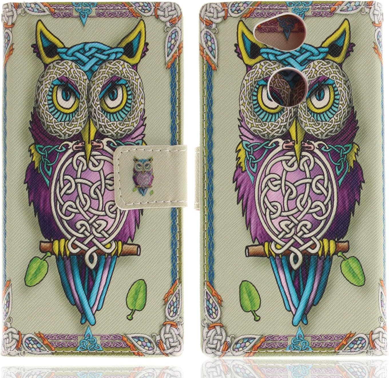 Gray Plaid Sony Xperia XA2 Case 3D Relief Patterns Premium PU Leather Wallet Stand Flip Protection Case Cover with Card Slots for Sony Xperia XA2 - Owl