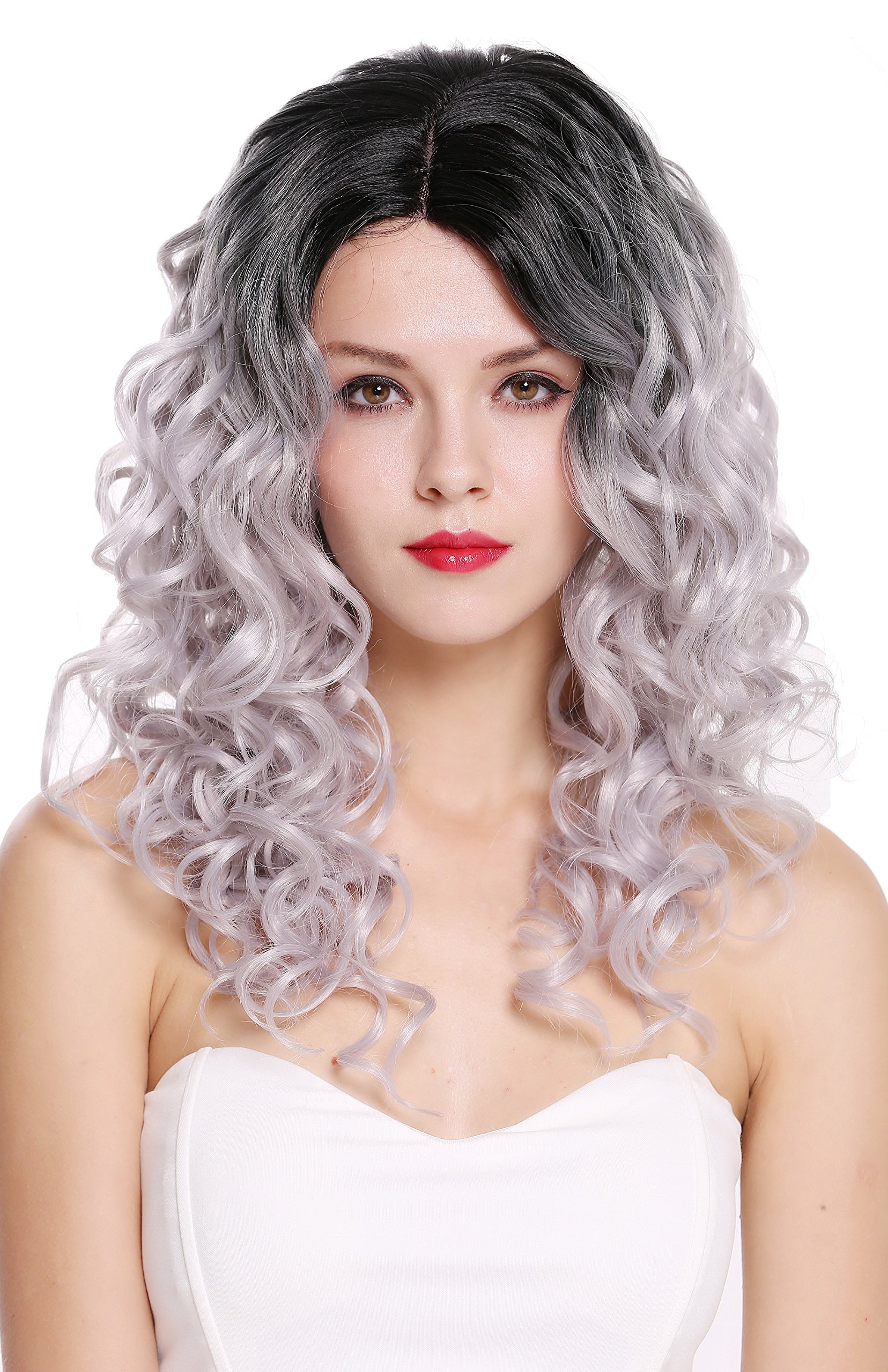 WIG ME UP - RGF-6467C-T1B/SILVER Lady Quality Wig Parting Long Voluminous Curls Ombre Black Silvery Gray
