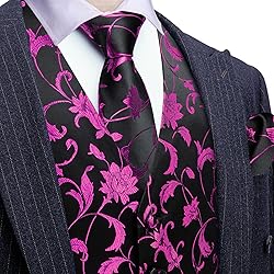 Barry.Wang Hot Pink Black Vest for Men Silk