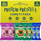CRISP POWER Protein Pretzels, Variety Pack With Sea Salt, Sesame, & Everything, Up To 28G Protein, High Protein Snack, High Fiber, Low Carb Crunchy Pretzel Snacks, No Added Sugar, 1.75 oz Bags, 6 Pack, Vegan, Keto
