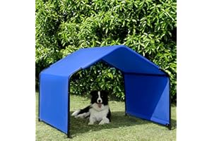 Beimo Dog Shade Shelter Outdoor Blue Tent for Large Medium Dogs, 4'x4'x3' Outside Sun Rain Canopy Pet House for Cats Pigs Livestock with Waterproof Roof Ground Nails