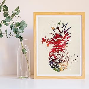 Nacnic Prints Pineapple Watercolorstyle - Set of 1 - Unframed 8x11 inch Size - 250g Paper - Beautiful Poster Painting for Home Office Living Room