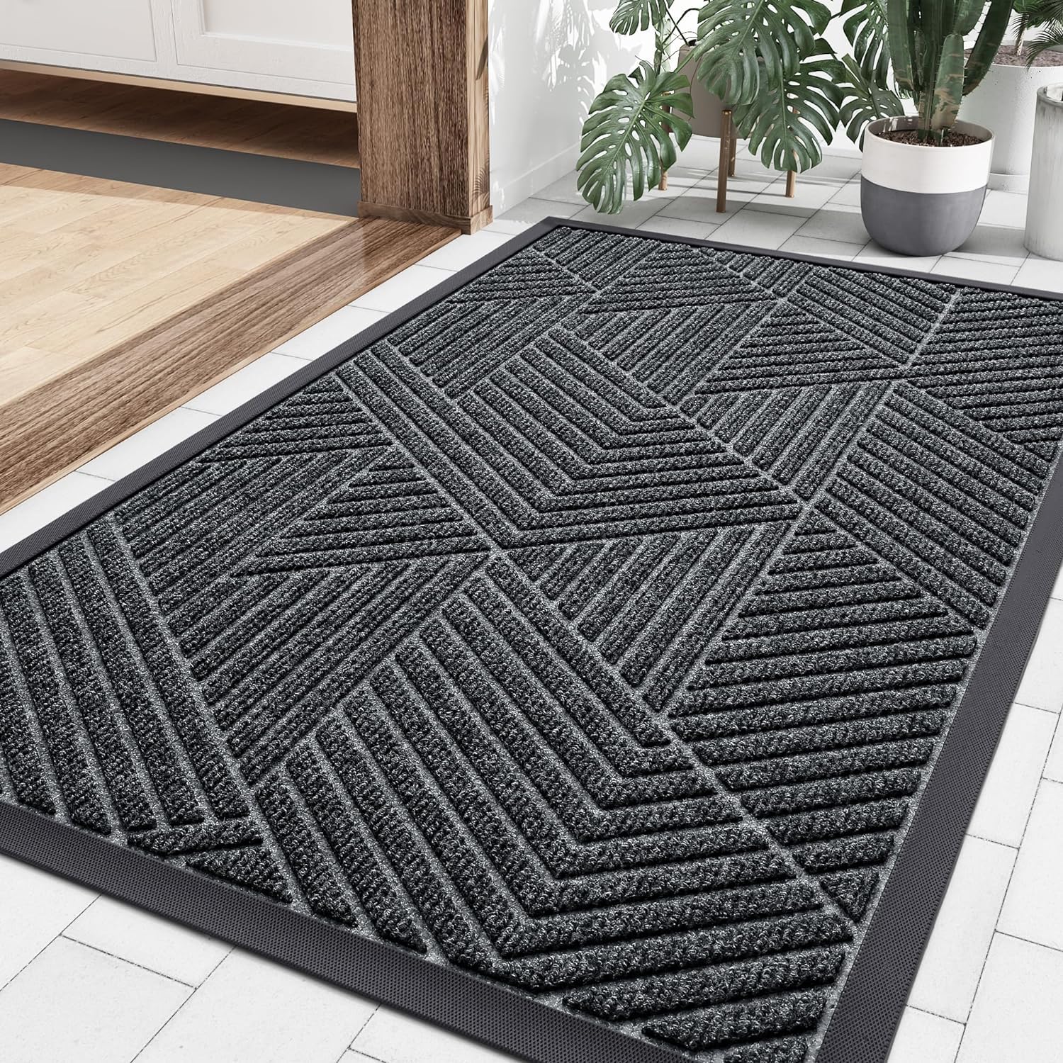 smiry Door Mat, Heavy Duty Door Matts Indoor Outdoor, Dirt Trapper Easy Clean Doormat, Non Slip Floor Mat for Front Door, Entrance, 60 x 90 cm, Grey