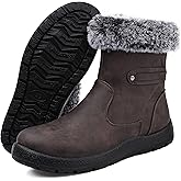 Anproity Womens Snow Boots Leather Winter Shoes Waterproof Comfortable Warm Fur Lined Zipper Fashion Ankle Booties