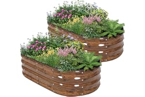 BIRDSINYARD Galvanized Raised Garden Bed - 4×2×1ft (2 Packs) Planter Raised Beds for Gardening | Oval Metal Garden Planter Box with Safety Edging and Gloves for Vegetables Fruits and Flower - Grain