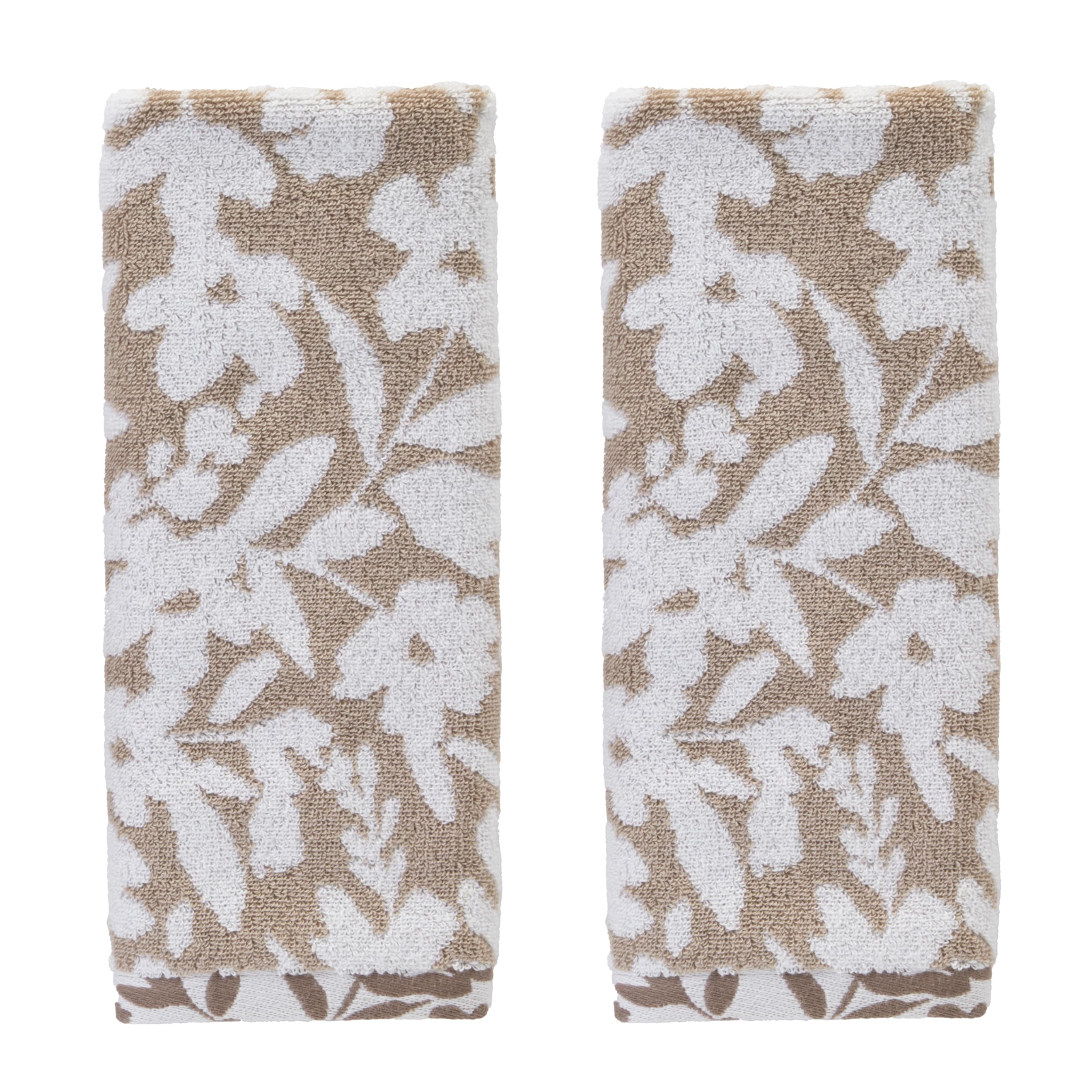 SKL Home Bedford Floral 100% Cotton Premium 2-Piece Hand Towel Set, 600 GSM, Soft & Absorbent, Reversible Jacquard, Decorative for Bath/Kitchen/Bar & Gift, Tan Image