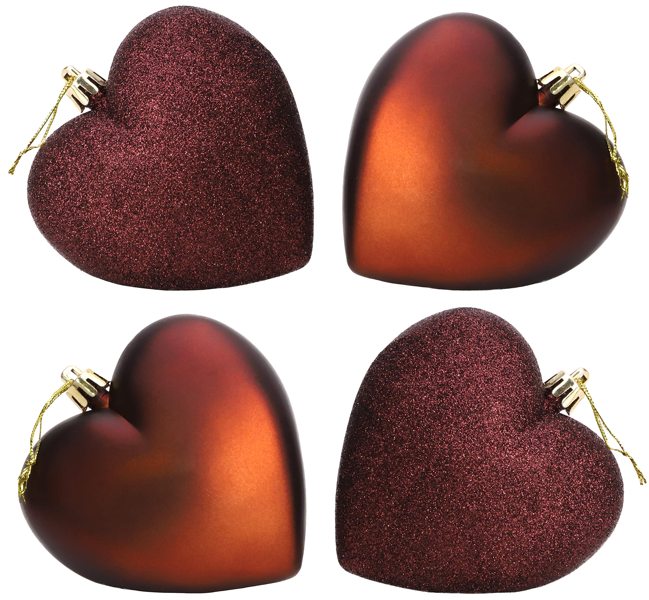 Christmas Concepts® 4-100mm Heart Shaped Baubles - Matte & Glitter Design - Christmas Decoration (Brown)