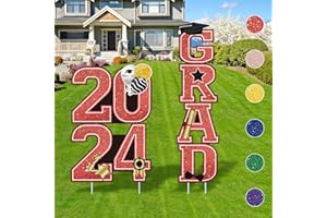 WNTEPLE Graduation Yard Sign Class of 2024 Decorations - "2024 GRAD", 4 Pcs Large Size Gold Maroon Glittering Waterproof Congrats Grad Lawn Signs with Stakes for Outdoor Decor, High School College Graduation Party Supplies