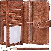 XINNSTAR Womens Wallet RFID Blocking Large Capacity Credit Card Holder Long Purses for Women with Wristlet Pocket ID Window