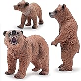 Gemini&Genius Grizzly Bear Woodland Animals, Forest Animals Figurines Mommas and Babies Toy Set, Safari Animals Family Playse
