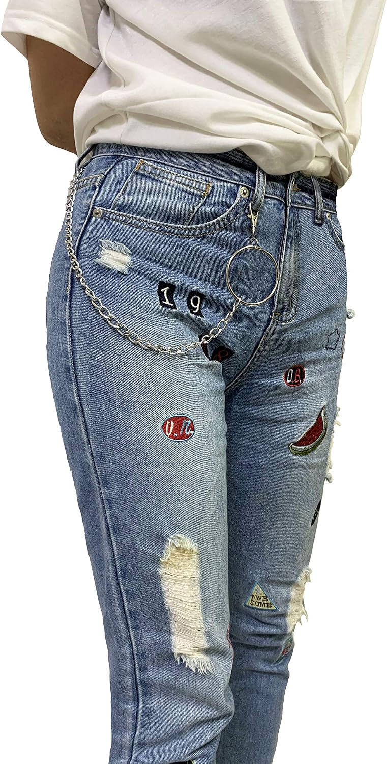 MILAKOO 3 Pcs Accessory Chains for Women Men Blet Jeans Chain Waist Punk Rock Motorcycle Style, Silver, Length: 44 & 50 & 60 cm - Image 4