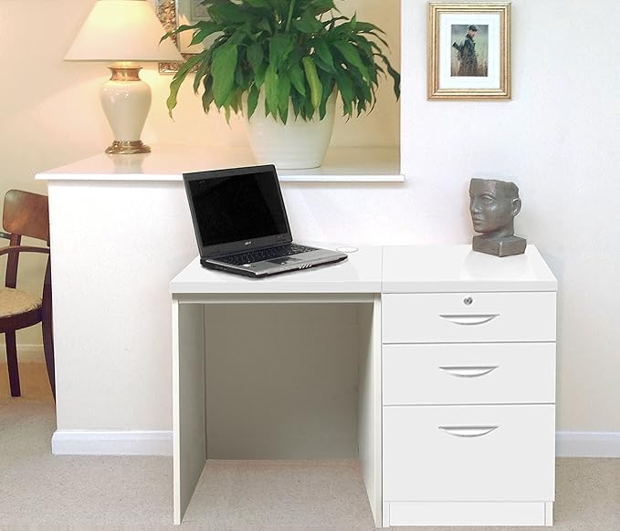 SET02INWH White Desk Drawer Unit Laptop Table For Kids Small Stairs