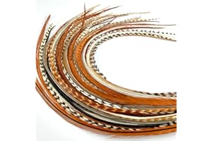 21 Natural Color Hair Extensions – 9”–14” Long – DIY Rooster Kit with 20 Micro-Link Beads – 100% Real Feathers – Eye-Catching