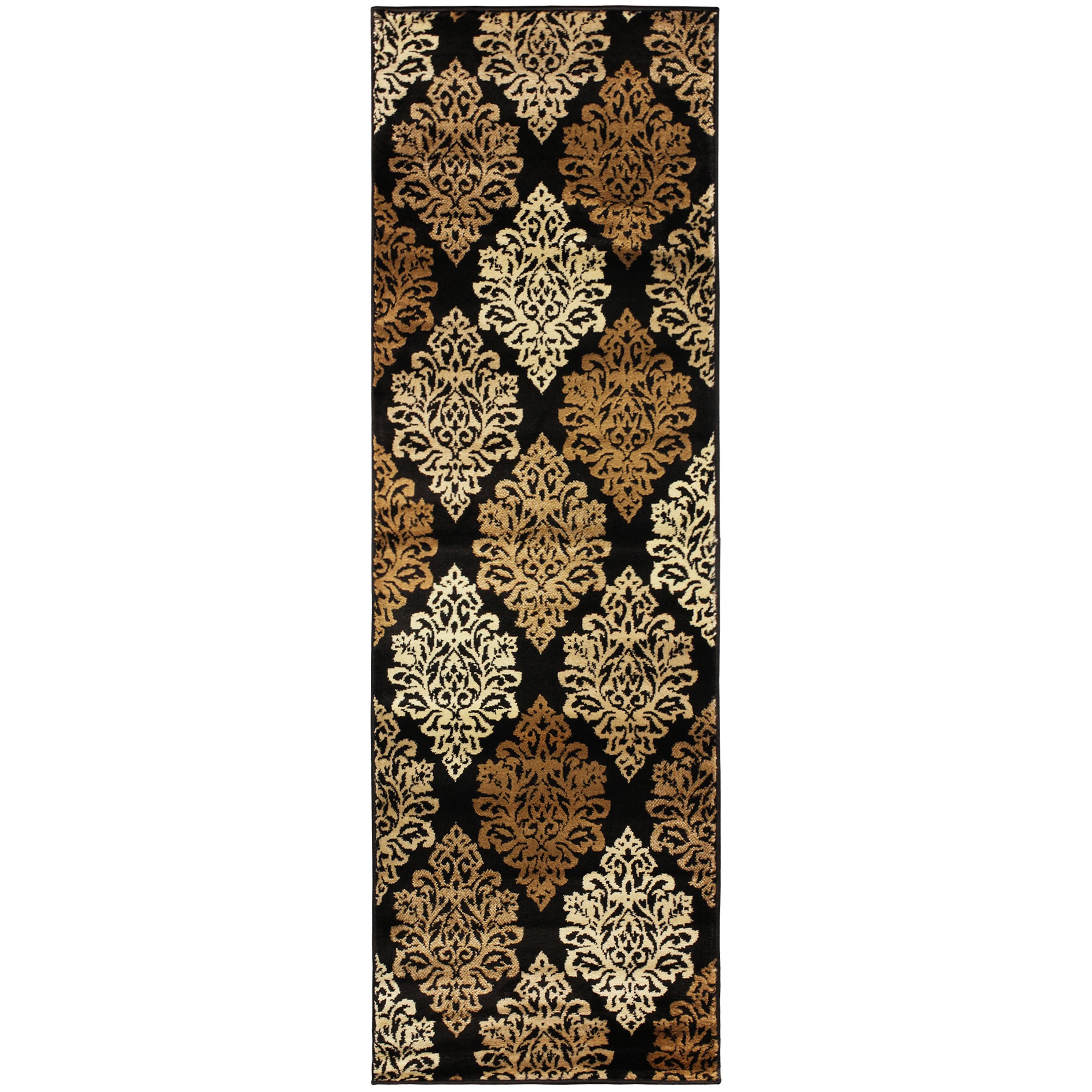 Superior Danvers Collection Area Rug, Modern Elegant Damask Pattern, 10mm Pile Height with Jute Backing, Affordable Contemporary Rugs - Black, 2'7" x 8' Runner