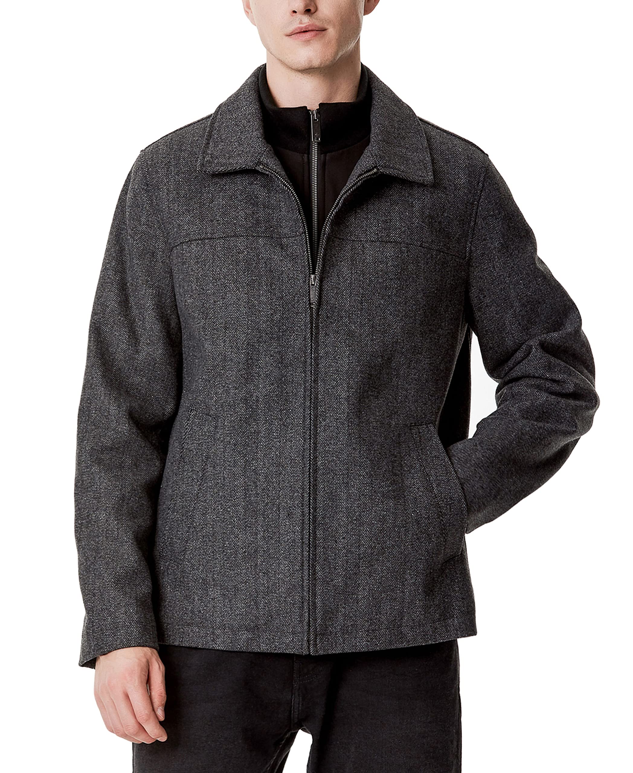 Dockers Men's Wool Blend Open Bottom Jacket with Quilted Bib, Charcoal Herringbone, Small Image