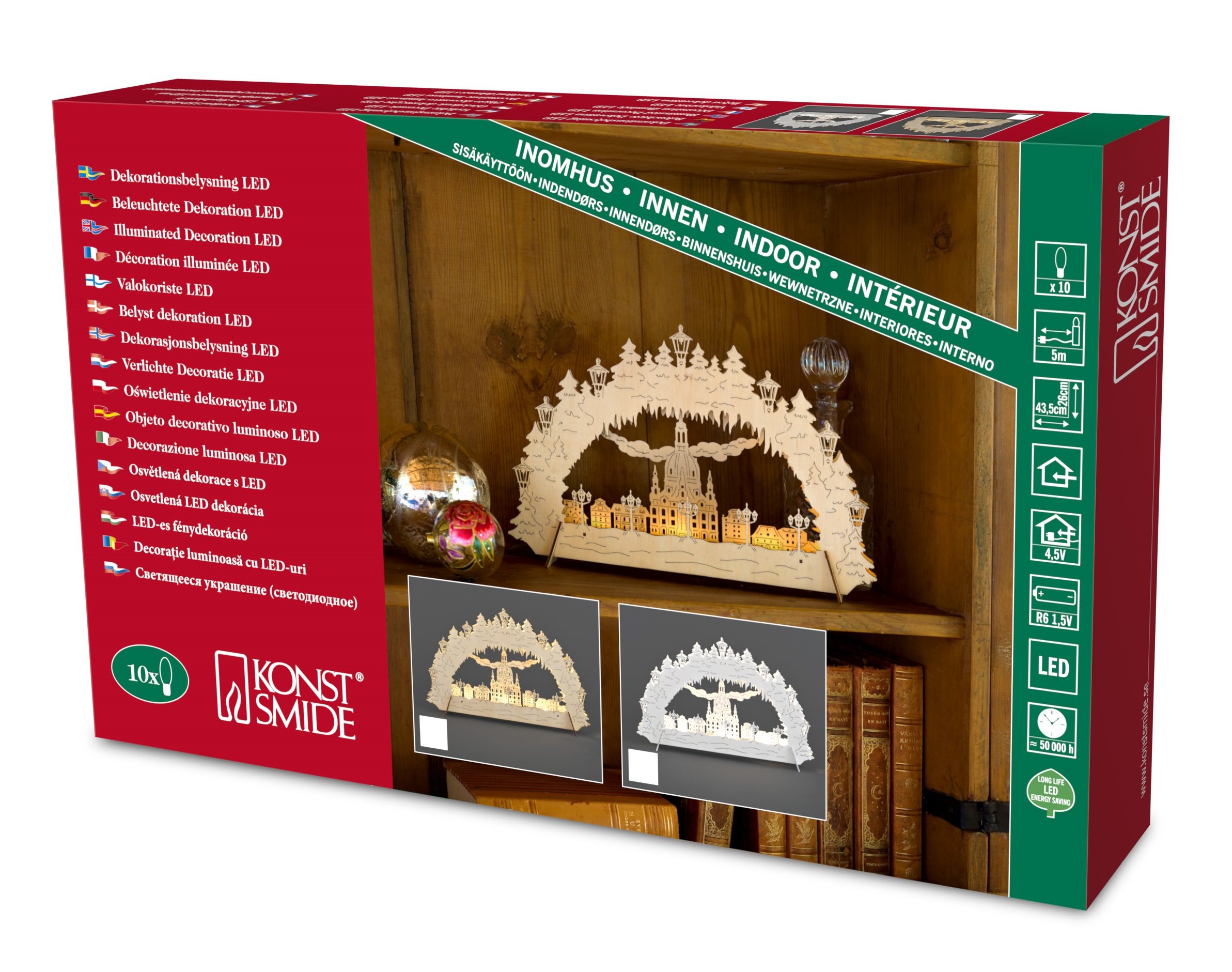 Konstsmide 2834-210EE Indoor Decoration Silhouette 3D Battery and Mains Powered Motif in White, 10 LEDs - Warm White, 43.5 cm*5.0 cm*26.0 cm