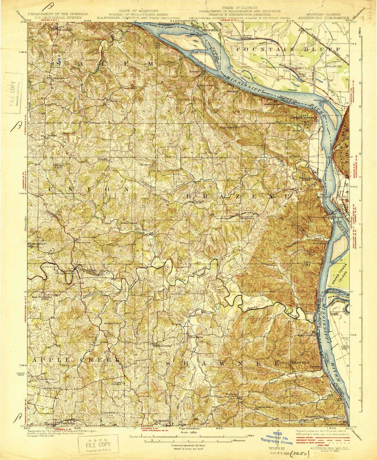 YellowMaps Altenburg MO topo map, 1:62500 Scale, 15 X 15 Minute, Historical, 1925, 19.9 x 16.3 in