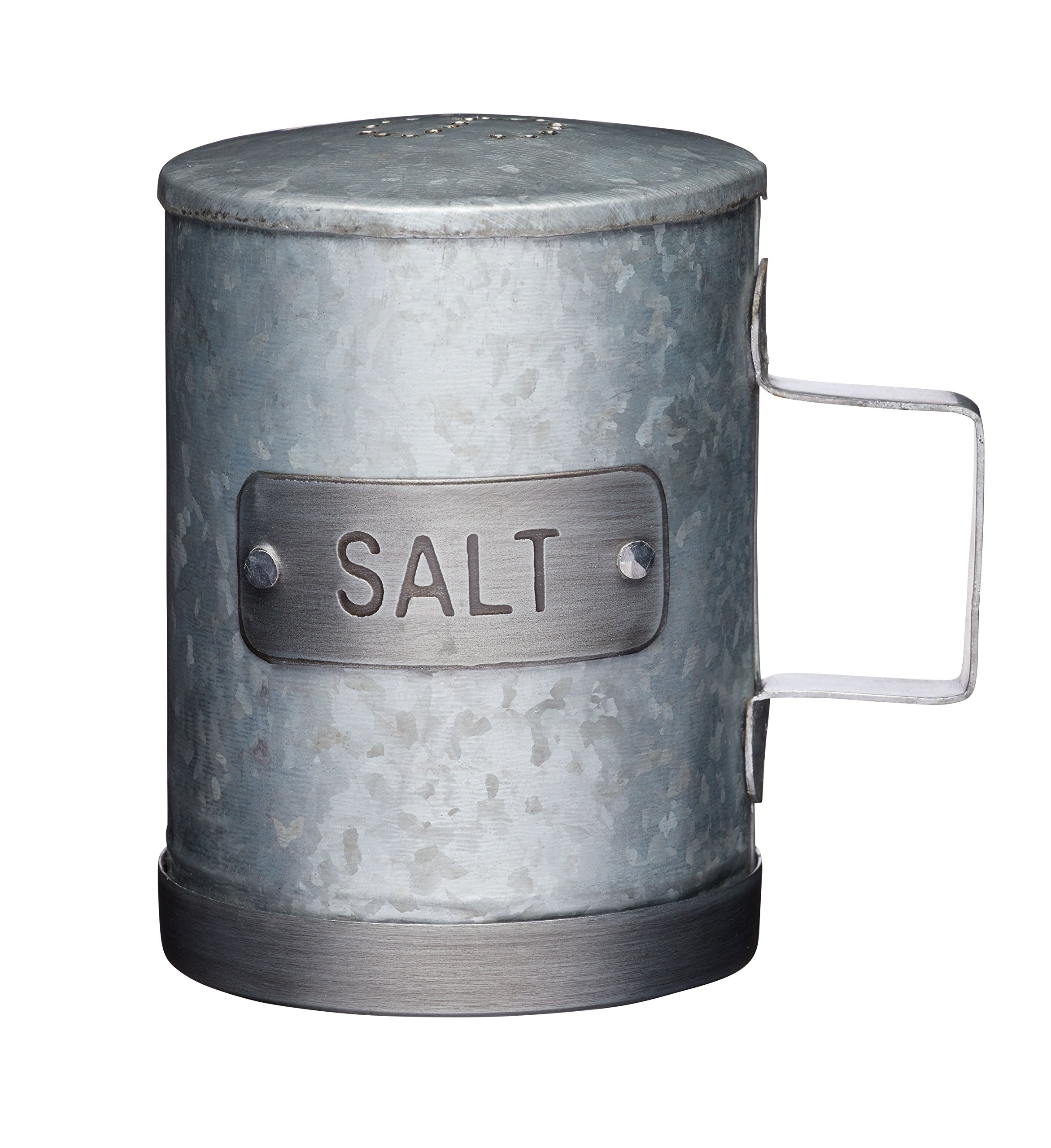 KitchenCraft Industrial Kitchen Galvanised Steel Vintage-Style Salt Shaker, 9 x 7 x 1 cm (3.5" x 3" x 4"), Metallic