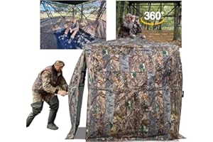 FUNHORUN 360 Hunting Blind with Floor Mat, 360 Degree See Through Ground Blind for Deer Hunting, 2-3&3-4 Person Pop-up Hunting Deer Blind, Turkey Blind, Full Open Door.