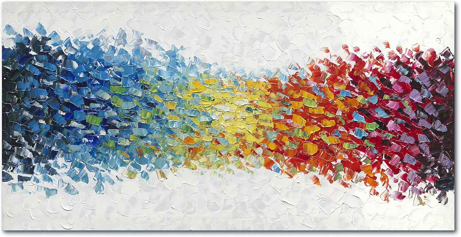 Paintings - Yuegit Abstract Wall Art for Living Room : Hand Made Canvas Wall Art Paintings for Wall Decorations Landscape Modern Pictures for Bedroom Home Office Wall Decor Ready to Hang 24X48 Inch