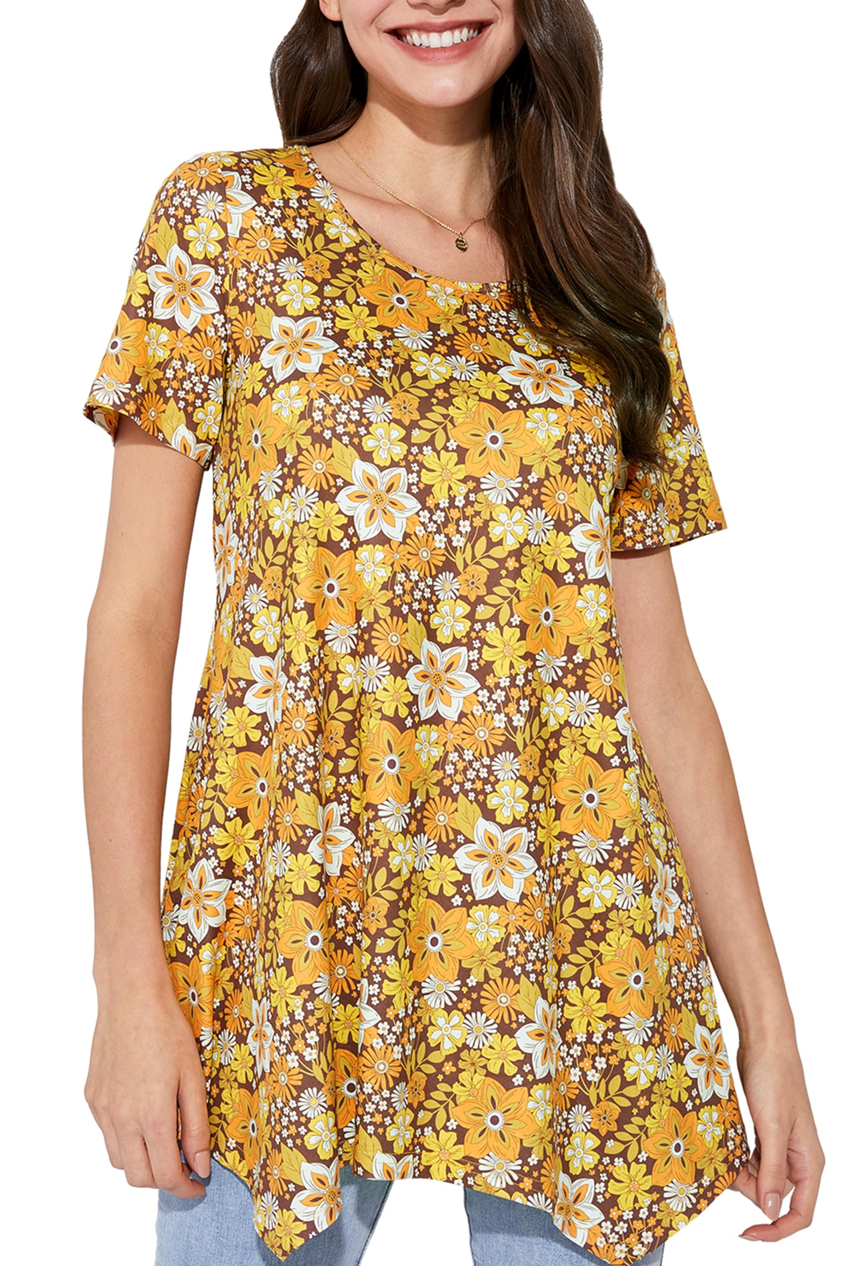 ENMAIN Women's Summer Tops Casual Plus Size Short Sleeve Tunic Tops ...