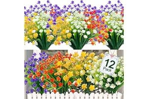TURNMEON 12 Bundles Corn Flower Artificial Flowers for Outdoor UV Resistant Fake Plants, Faux Plastic Flower Artificial Plants for Home Window Box Porch Indoor Cemetery Spring Summer Decor(Mix Colors)