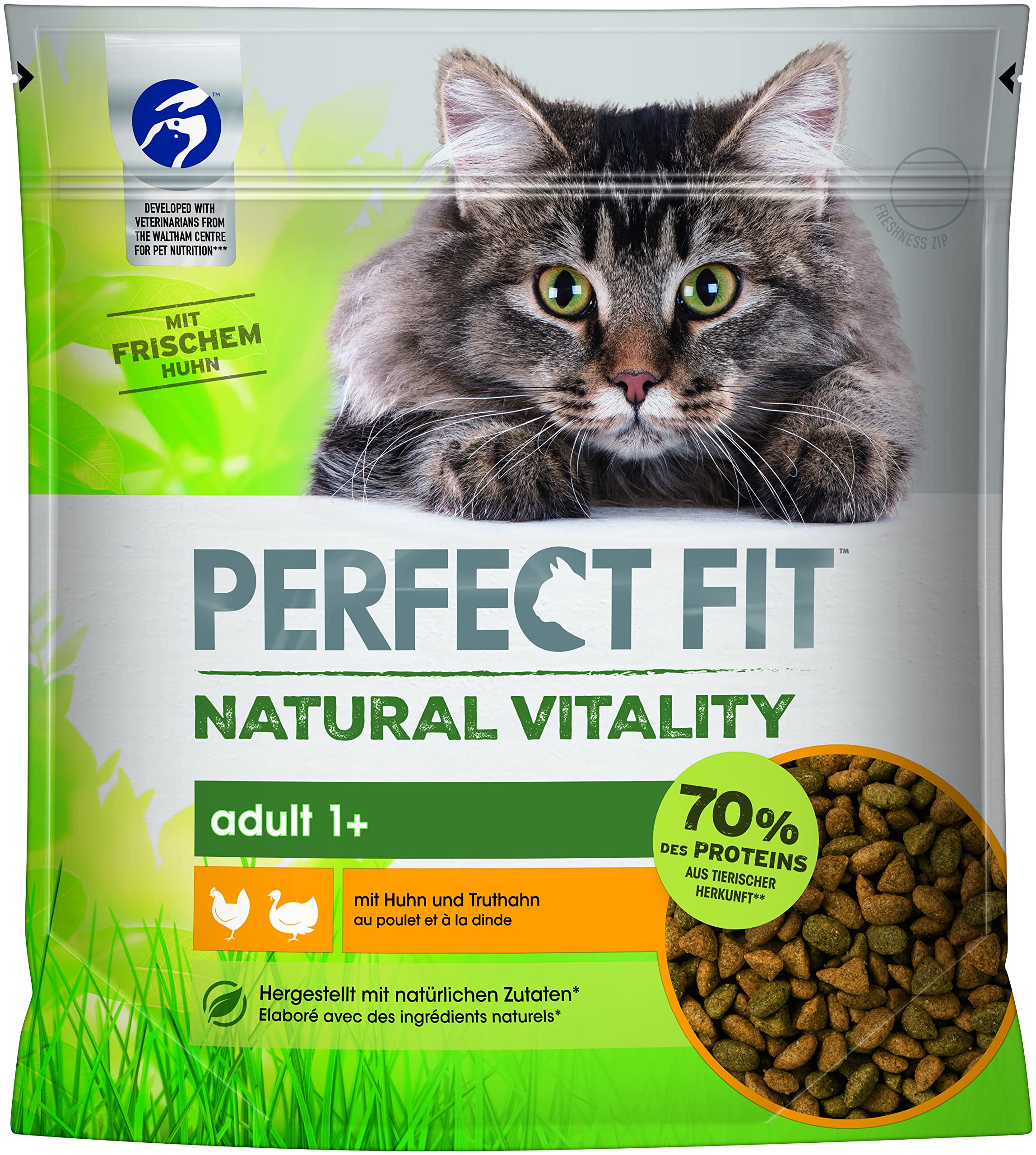 PERFECT FIT Natural Vitality - Katzenfutter Trockenfutter Adult 1+ - Huhn und Truthahn, 6 x 650g 2