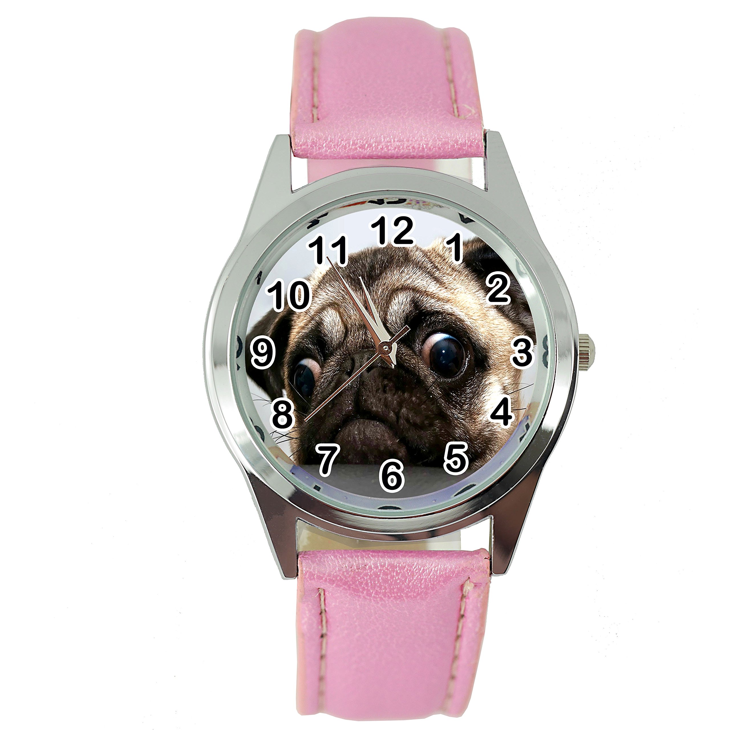TAPORT® Pug Dog Quartz Watch Pink Leather Band
