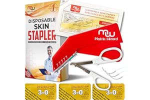 MATRIX WIZARD Sterile Suture Thread with Needle Plus Disposable Preloaded 55 Wire Stapler Tool - Medics, EMT, Nursing First Aid Surgical Suture Practice Kit; Outdoor Emergency Wound Training Set; Vet Use