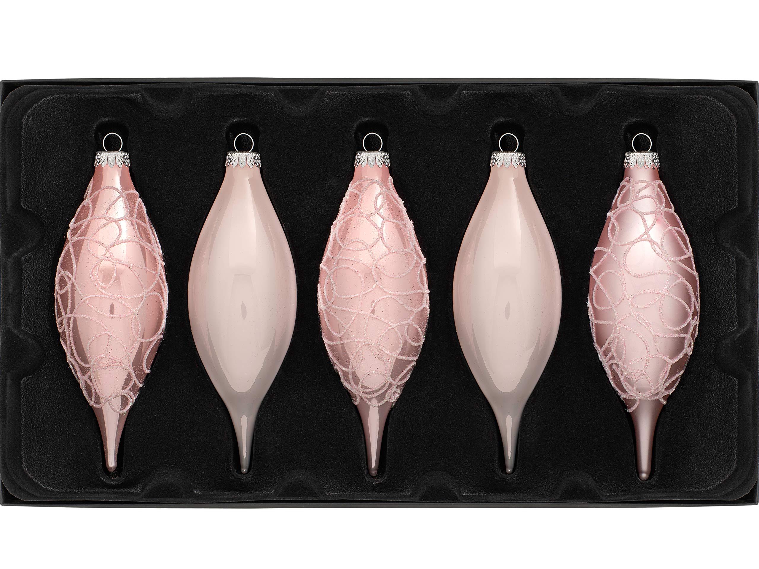 WeRChristmas Glass Christmas Tree Teardrop Baubles, Baby Pink, 15 cm