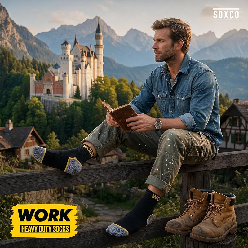Chaussettes de travail mi-hautes noires homme | Technologie DRI-WIK d’évacuation de l’humidité | Semelle ultra douce et coussinée | Talon et pointe renforcés | WORK socks lot de 10 paires 43-46