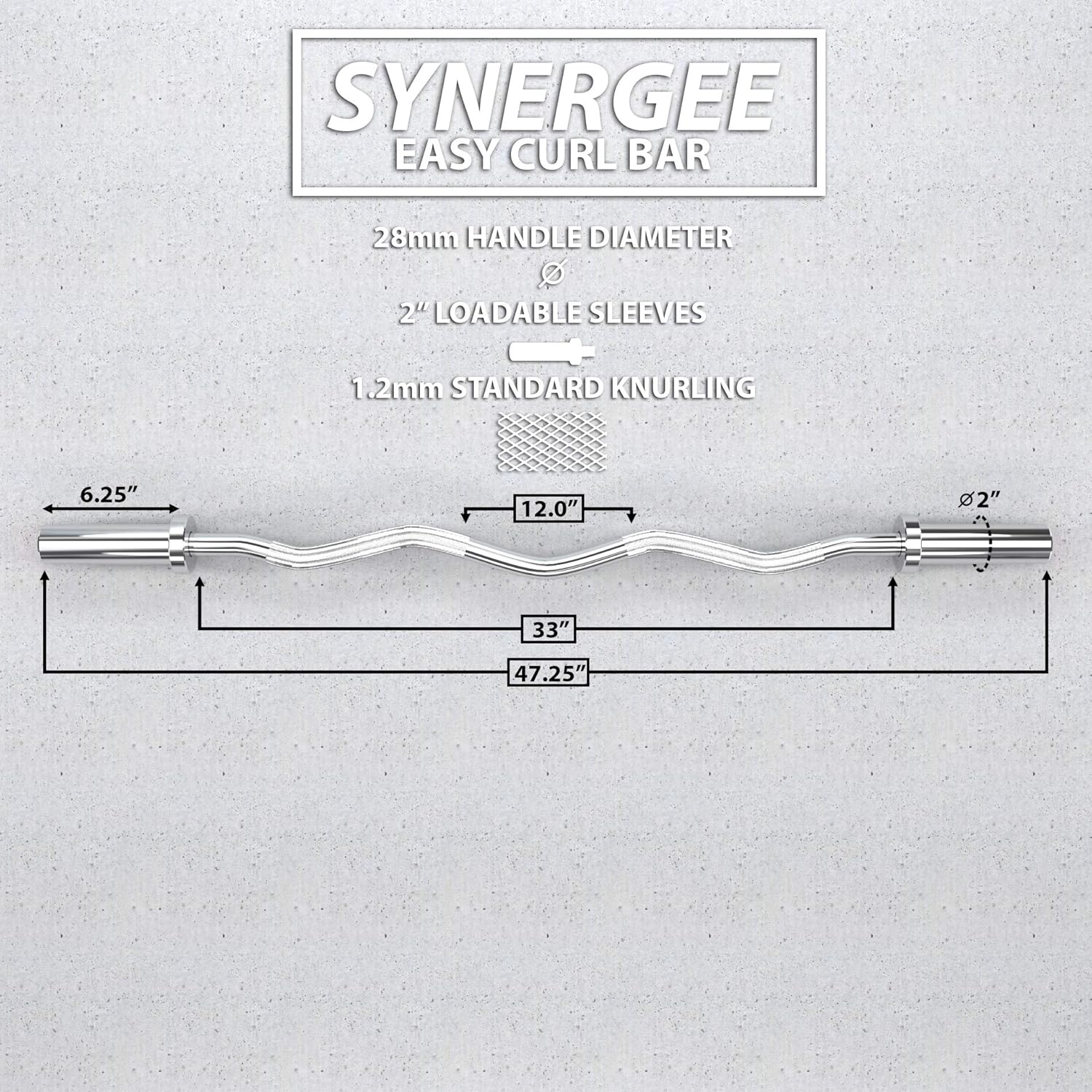 Synergee Commercial EZ Curl Olympic Bar Chrome with Powder Coated Brass Bushings Excellent for Bicep Curls and Triceps Extensions : Sports & Outdoors