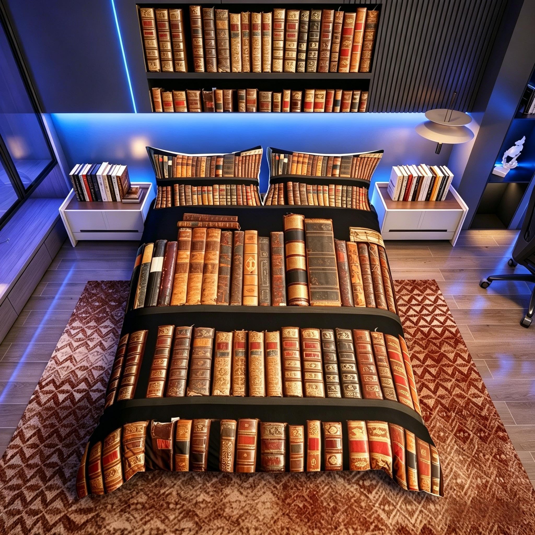 Loussiesd Vintage Books Bedding Set 3D Bookshelf Bedclothes Double Kids Boys Brown Book Print Duvet Cover Set Of 2 Pillowcase Yellowish Brown Bedclothes For Girls Teens Teenagers