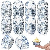 Jetec 800 Pcs Blue and White Flower Cupcake Liners Flower Cupcake Wrappers Grease Proof Blue Muffin Liners Disposable Papers Baking Cups for Baking Weddings Party (1.38 x 0.79 inch)