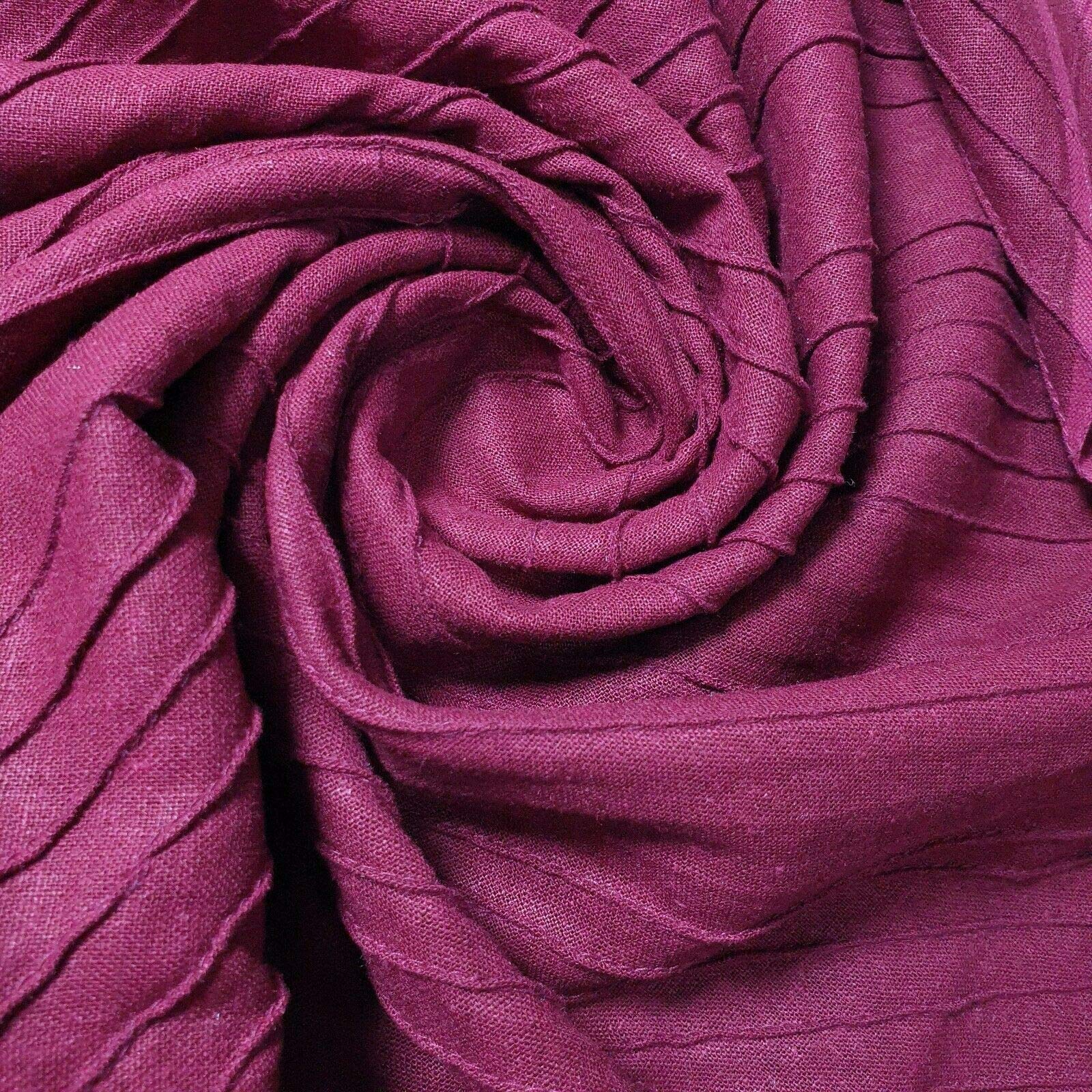 Linen Blend Pintuck Embroidery Quilting Dress Upholstery Fabric 127cm Available in 9 Colours in Various Designs (Maroon)