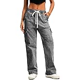 HVEPUO Womens High Waisted Cargo Pants Y2K Baggy Straight Leg Stretchy Jeans for Women Streetwear Trousers Pants 6 Pockets